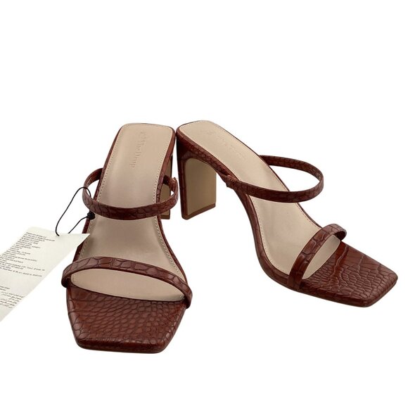 The Drop Heels Size 7.5 NWOB Tortoise Shell Womens Avery Square Toe Two Strap Sa - Picture 2 of 9